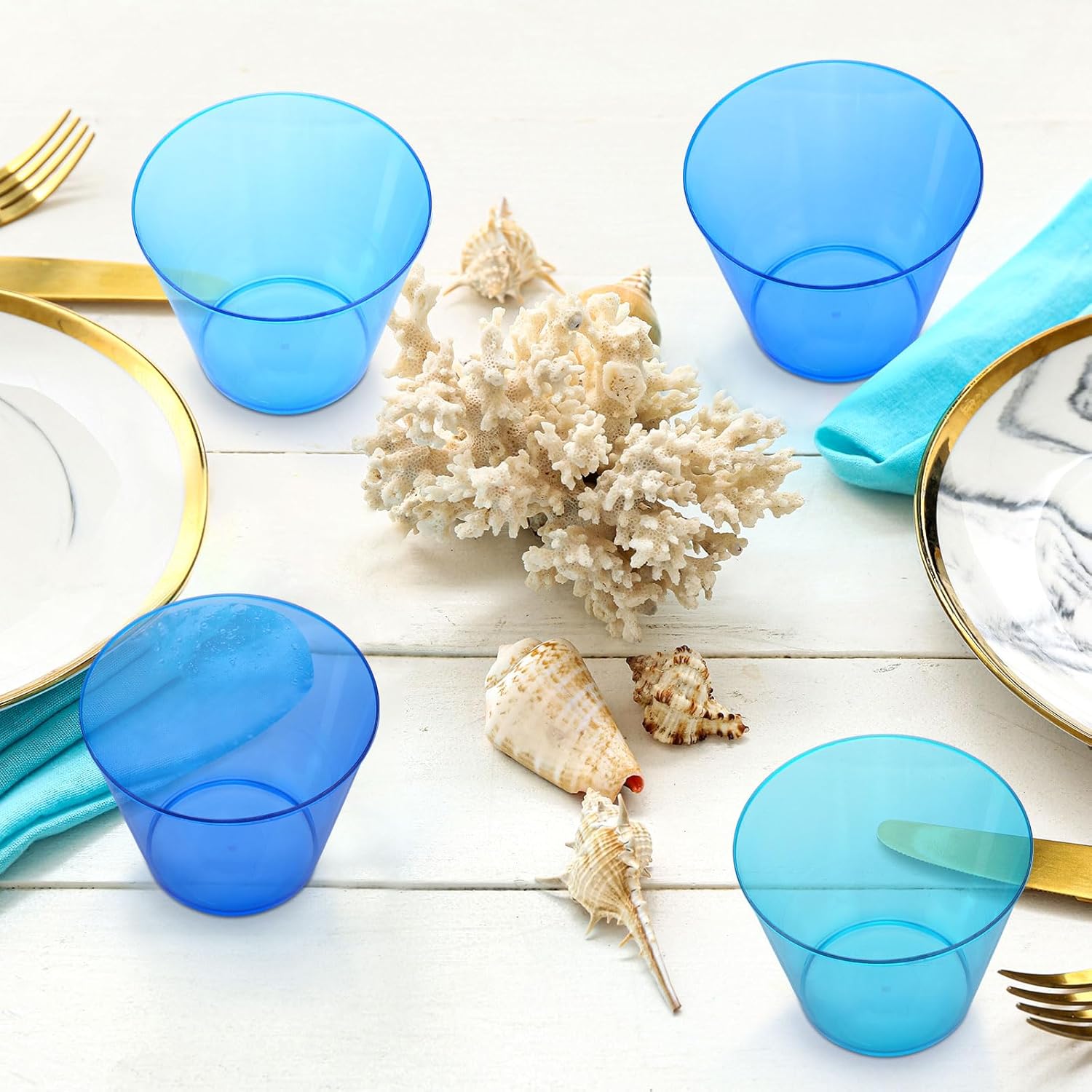 Hushee 100 Pack 9 oz Blue Plastic Cups Disposable Cups Tumblers Blue Party Elegant Plastic Drink Wine Glasses for Baby Shower Birthday Cocktail Wedding - Image 4