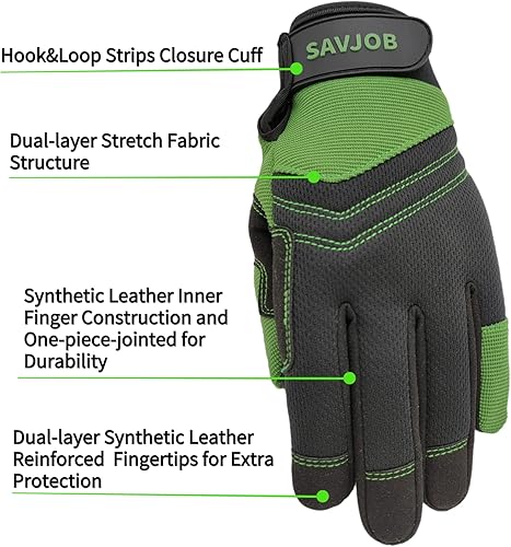 Miniatura 2 de SAVJOB Guantes de trabajo de seguridad para hombres y mujeres, guantes de trabajo utilitarios, guantes de mecánico, guantes de trabajo de patio,