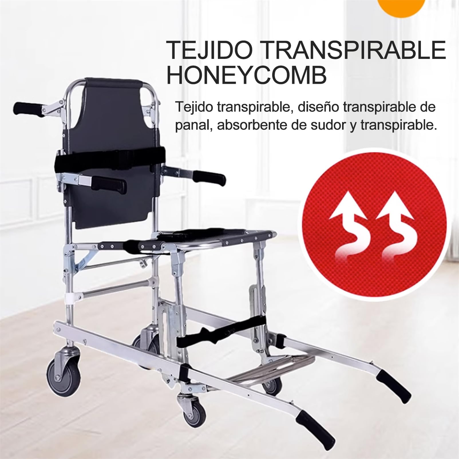 4 Ruedas EMS Silla de Escalera Silla para Escaleras Silla de Ambulancia de Emergencia Plegable Capacidad de Carga 159kg evacuación de Emergencia con Hebillas de Liberación Rápida