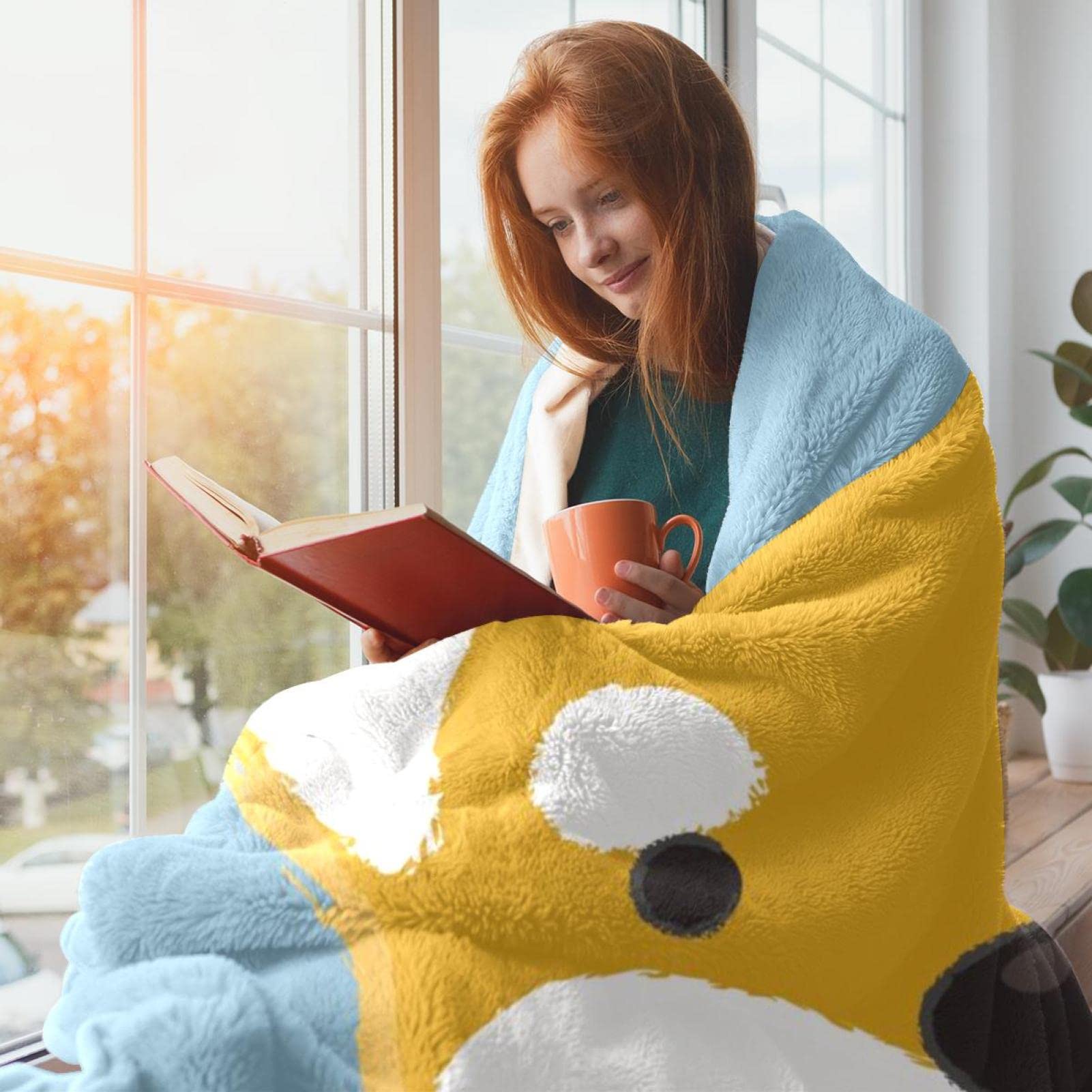 Manta de forro polar para sofá, sofá o cama, manta suave y acogedora para perro corgi galés, fondo azul