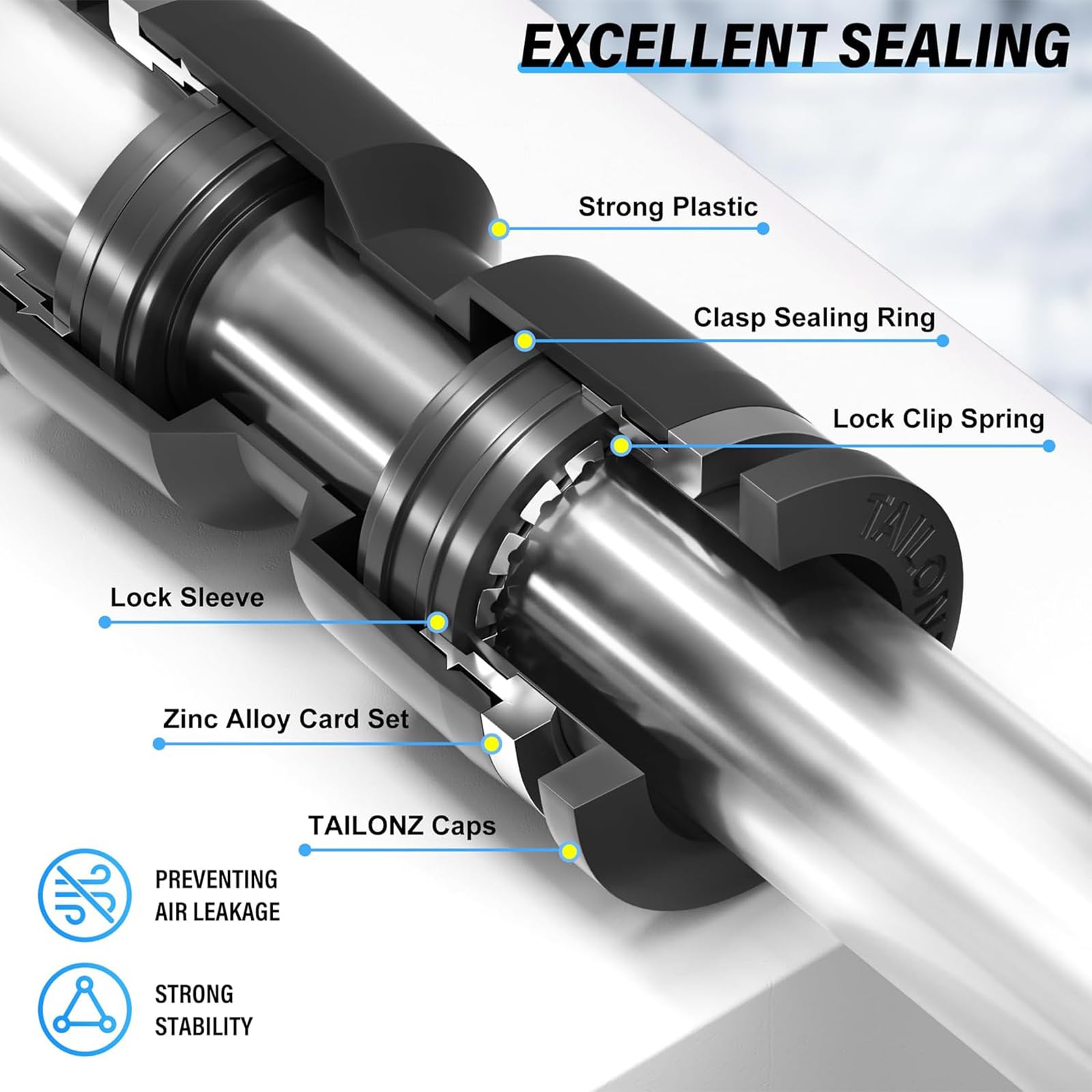 TAILONZ PNEUMATIC nero tubo dritto OD 6MM raccordi a pressione PU6 (confezione da 20)