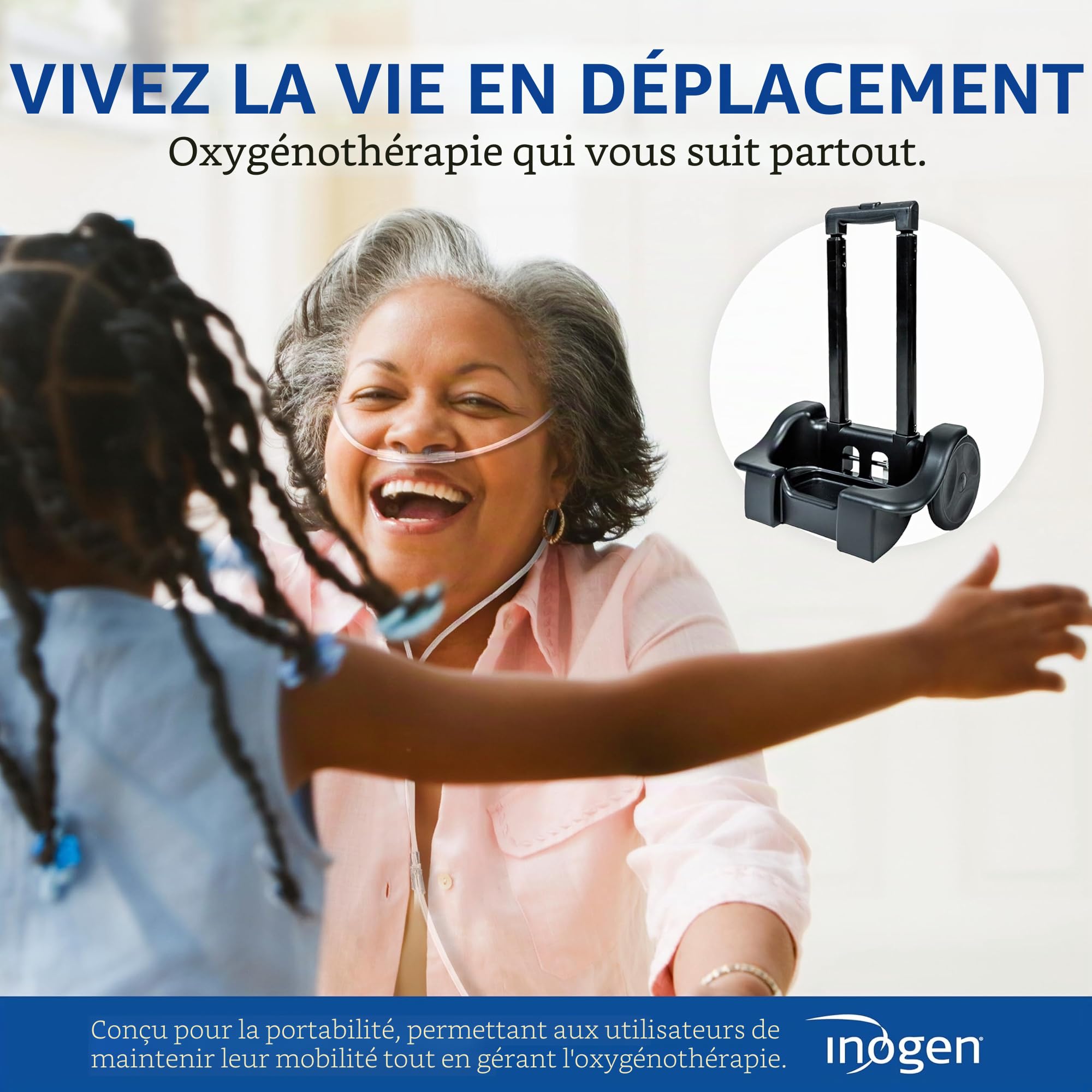 Inogen Un Chariot – pour Le G3, G5 et Rove 6 – Chariot de Transport Pliable – Accessoire oxygène – Poids : 1,5 kg. – 104,1 x 44,9 cm.