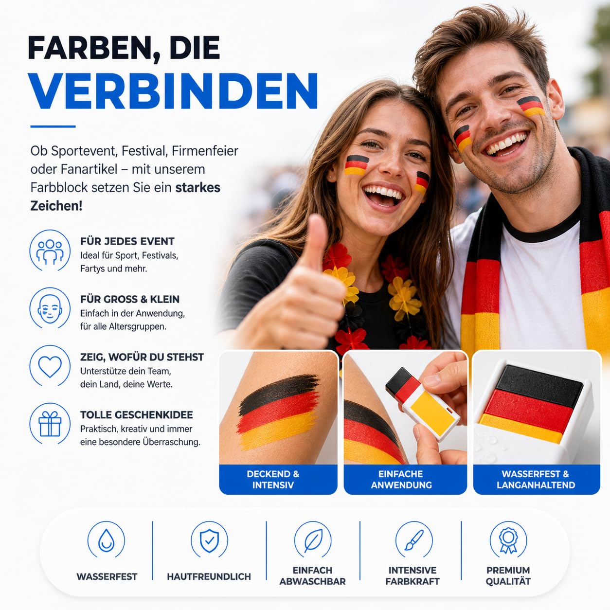 TK Gruppe Timo Klingler Lot de stylos de maquillage Allemagne - Couleurs de maquillage rouge, noir, jaune pour homme et femme - Coupe du monde 2026