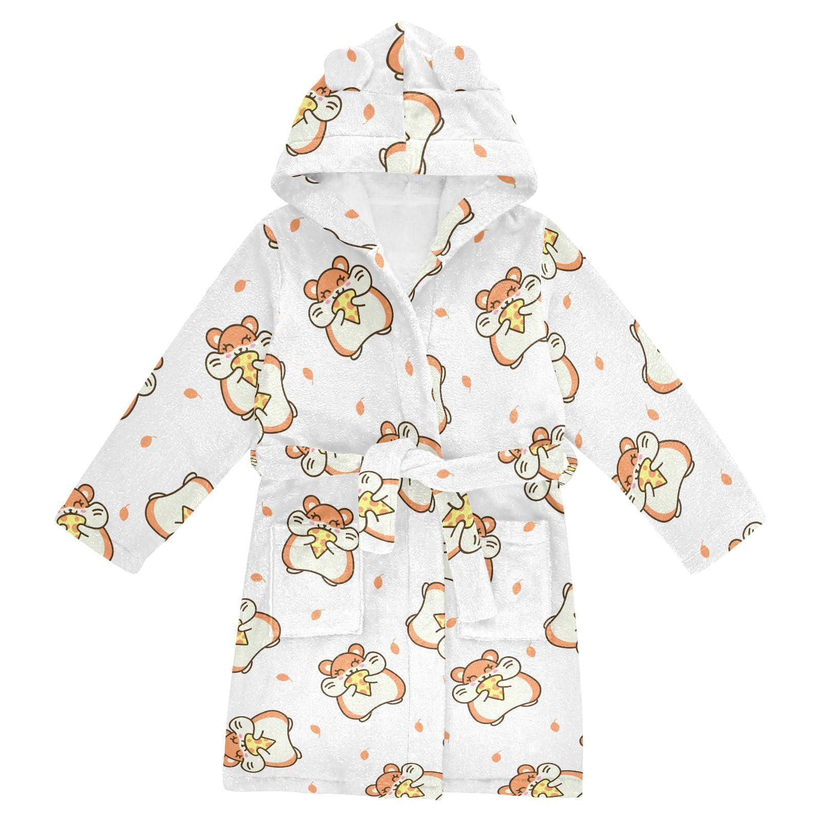 WIFIU Toddler Baby Hooded Bathrobe for Boys Girls Halloween Autumn Pumpkins Dice Cute Kawaii Hamster Printed, Soft Plush Bath Towel Robe with 2 Pockets for 4-6 Years