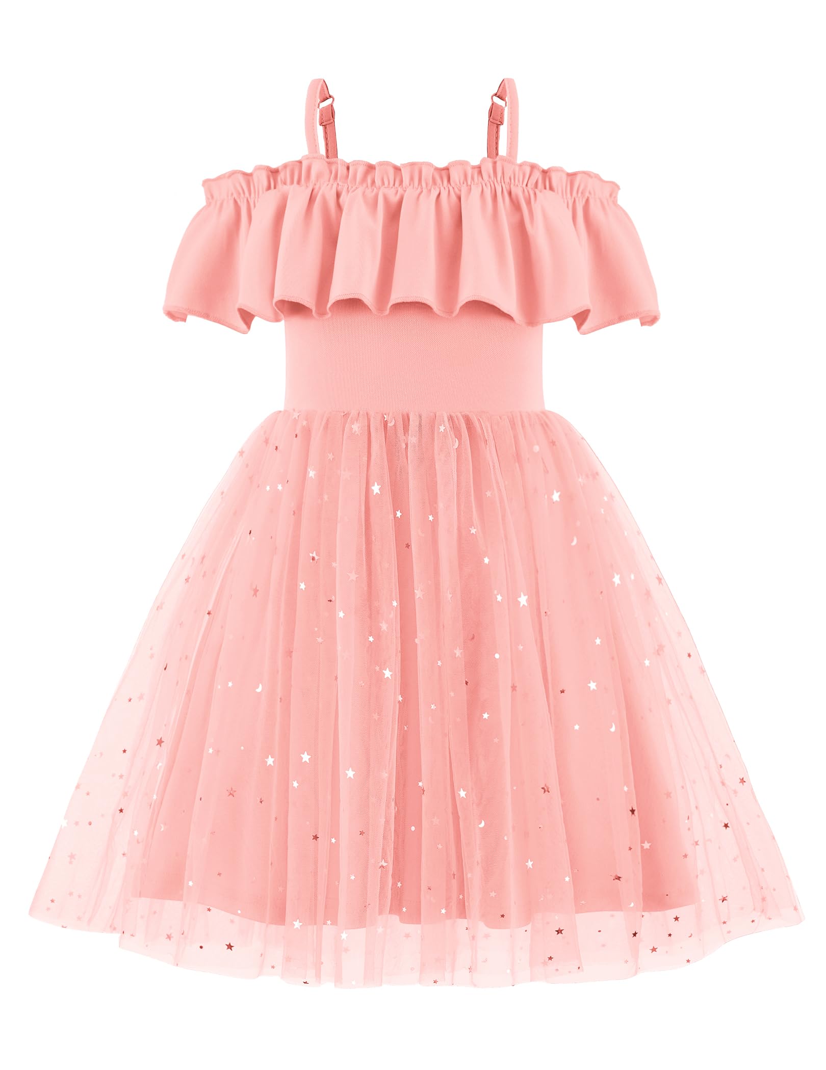 Arshiner Toddler Girl Tulle Dress Girls Sequin Summer Dresses Off Shoulder Flutter Formal Birthday Party Princess Dress