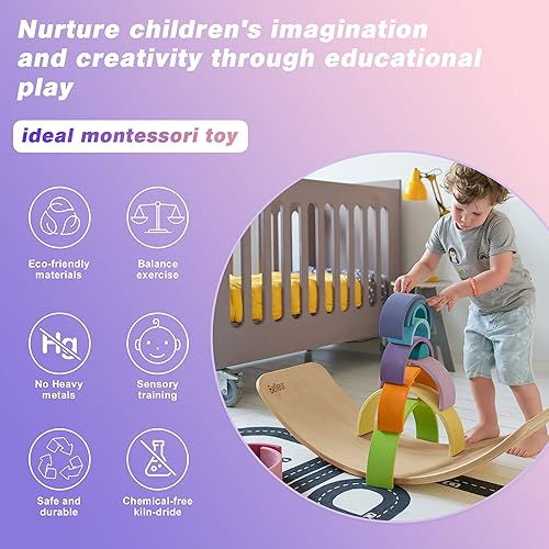 Miniatura 6 de Tabla de equilibrio de madera, tabla de equilibrio oscilante para niños, para adultos, niños pequeños y niños, juguete Montessori de madera de haya