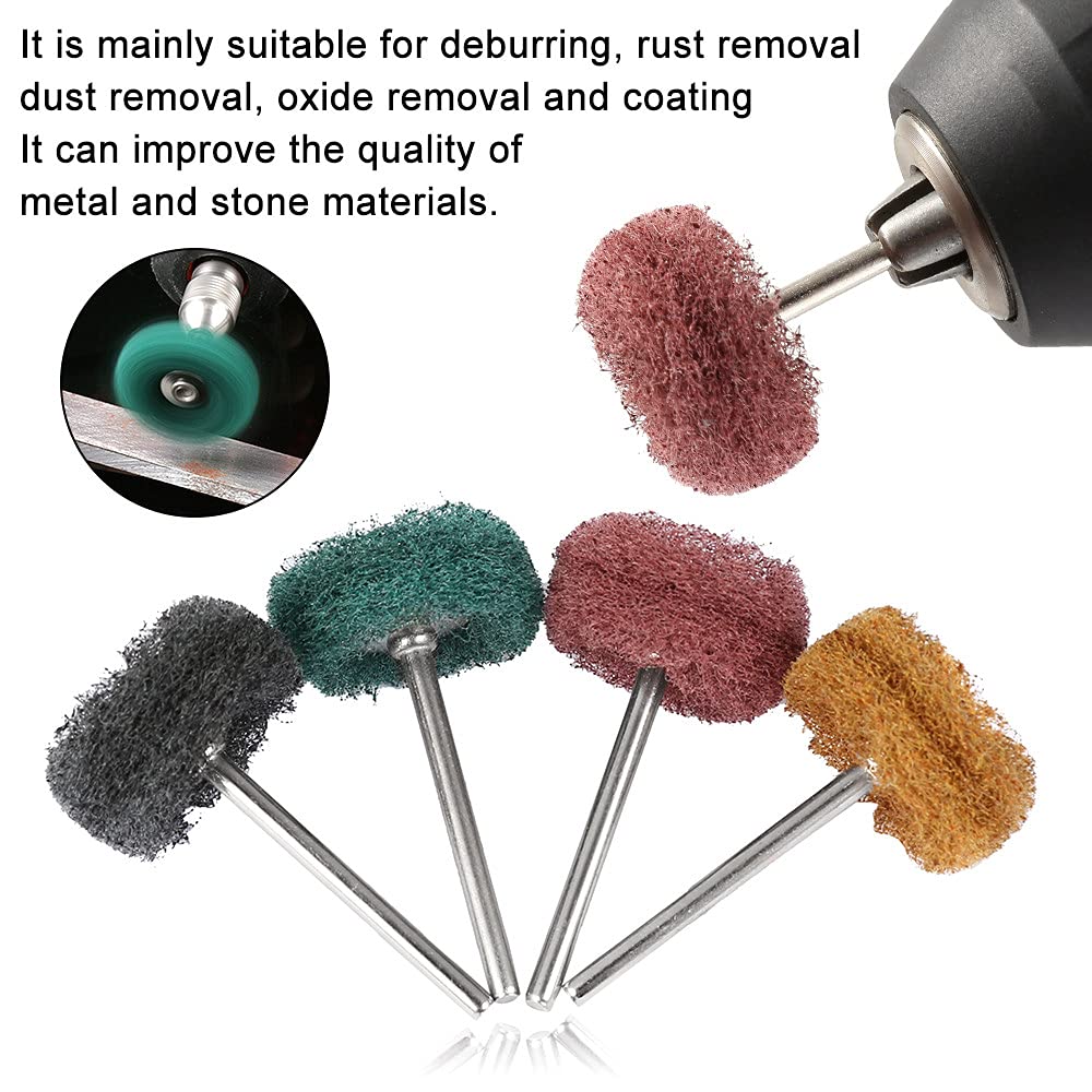 100 piezas Cepillo de estropajo Cepillo abrasivo de nailon Cepillo de fibra de pulido Cabezal de lijado Rueda de pulido para accesorios Dremel Herramientas, A