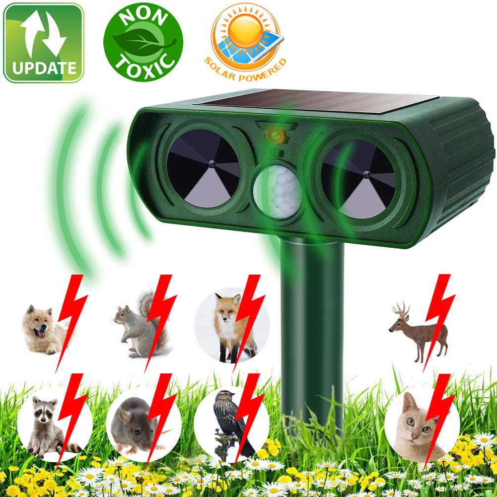 KOEPUO Cat Repellent Animal Repeller Ultrasonic Solar Powered Waterproof Cat Scarer Pest Repeller with Motion Sensor Pet…