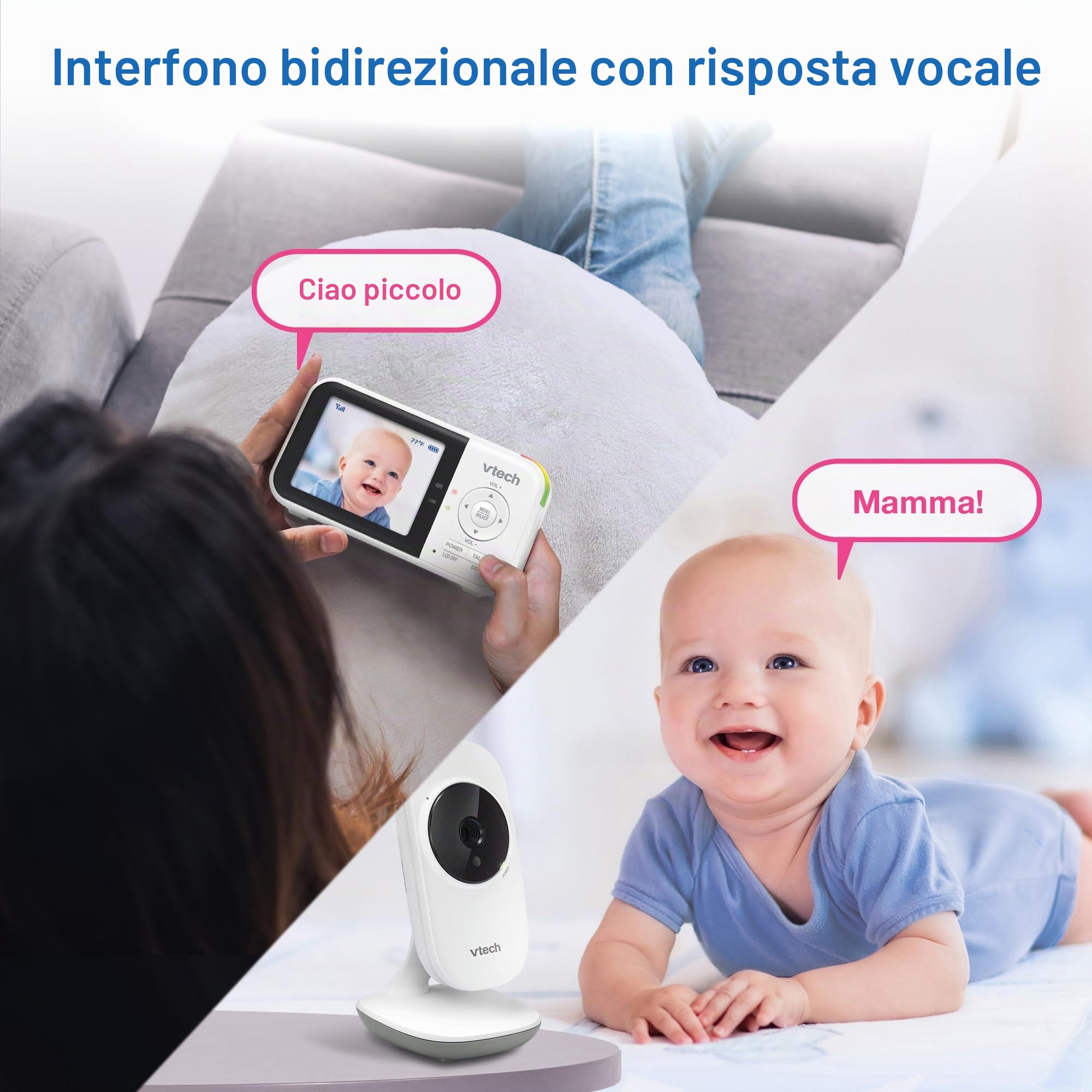 VTech VM819 Baby Monitor con fotocamera e audio, schermo da 2,8 pollici, videocamera portatile per bambini, visione notturna, audio a 2 vie, sensore di temperatura e ninne nanne, trasmissione sicura