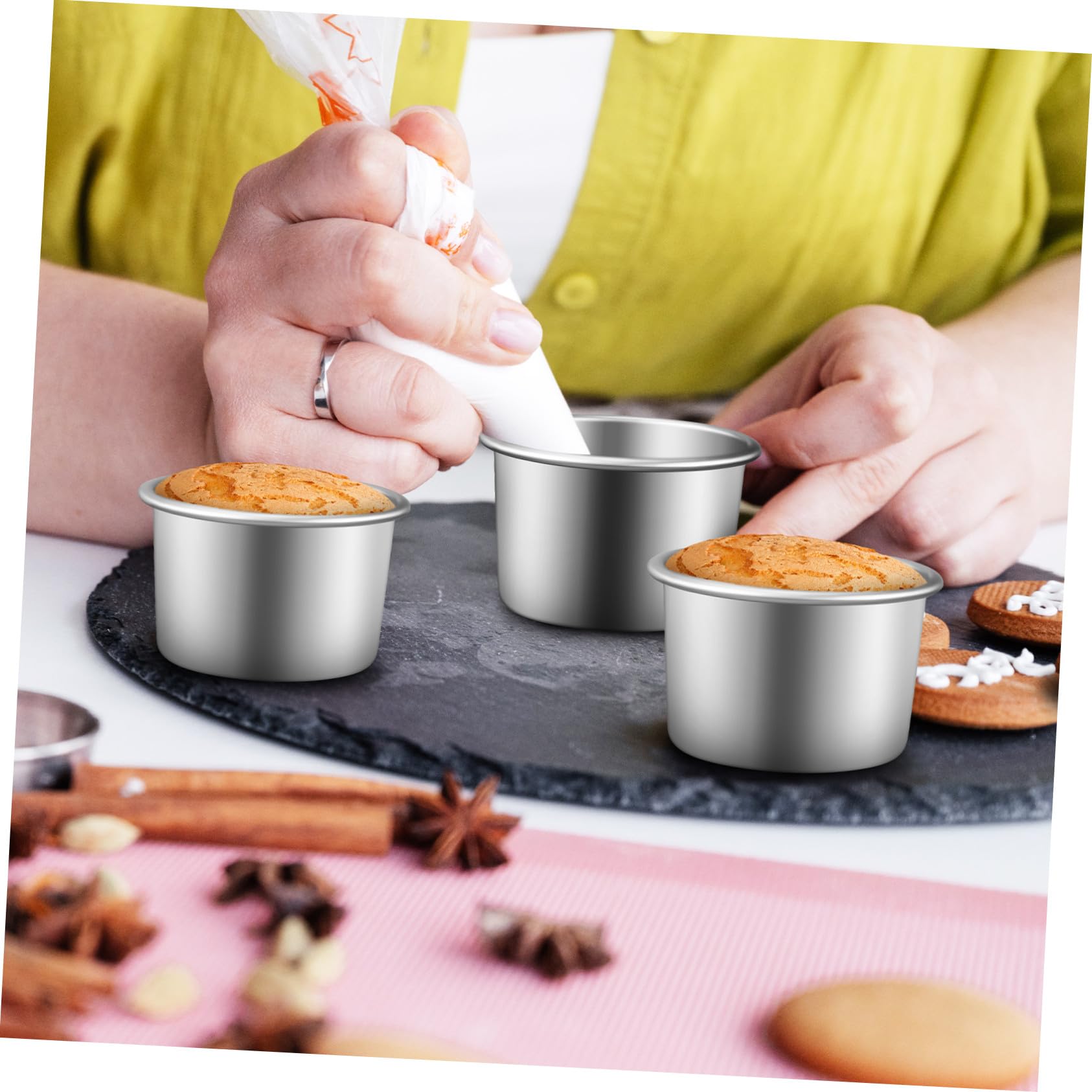 4 piezas Molde para Tartas Pequeño Desmontable de Aluminio Antiadherente para Bizcochos Mousse y Pasteles Chiffon