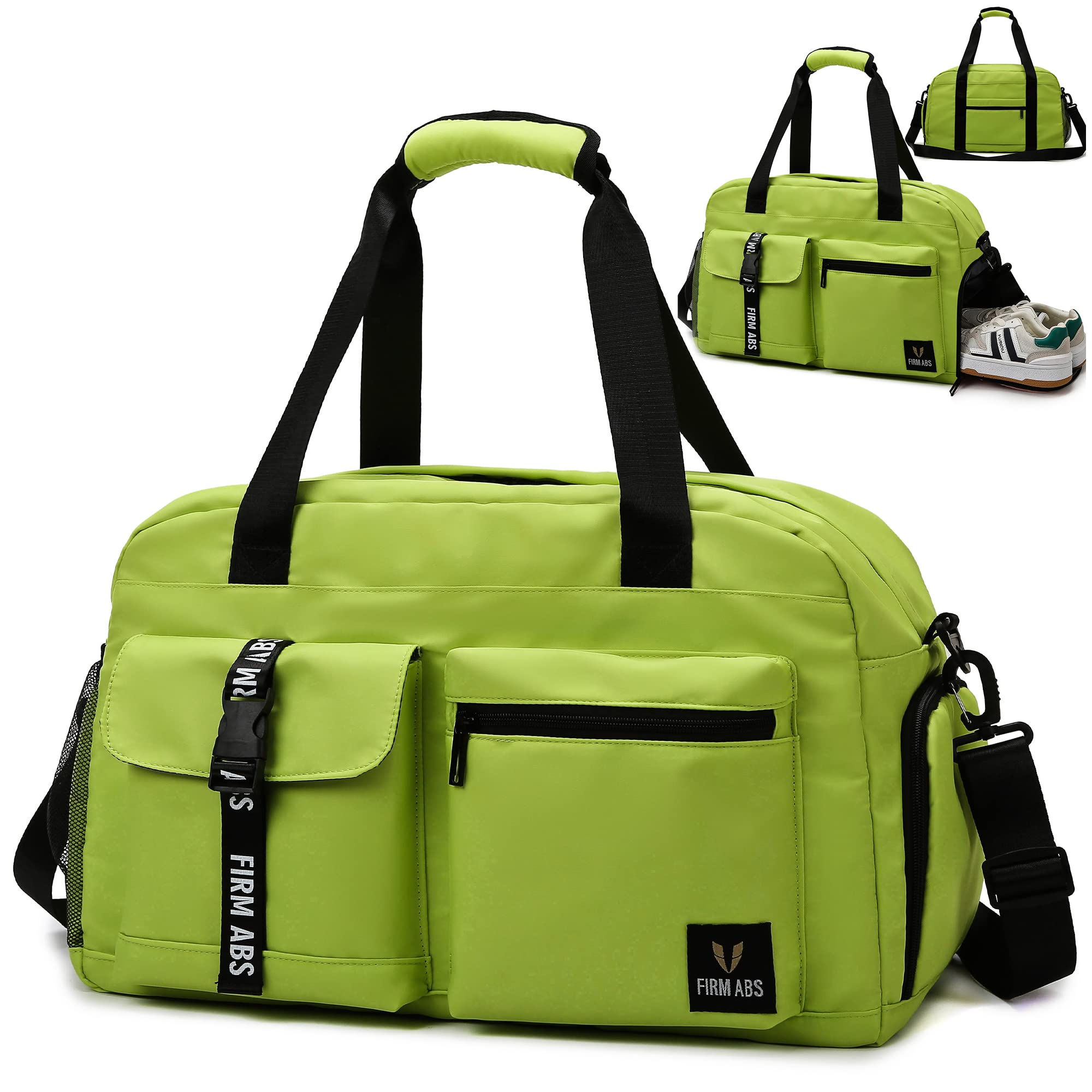 DBPBToU Bolsa Deporte Mujer y Hombre, Bolsa de Viaje con Compartimento para Zapatos, Bolsa Fitness con Compartimento para Ropa Mojada, Bolsa de Fin de Semana, Bolsa Natación/Bolso Viaje (Verde)