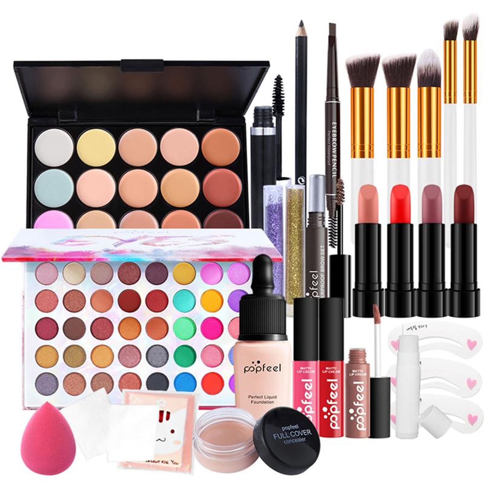 Kit de Maquillaje, Set Maquillaje Mujer, Estuche Maquillaje Mujer, Set de Regalo de Maquillaje Kit de Inicio Completo con Sombras de Ojos, Fundación, Maletín Maquillaje para Niñas Mujeres