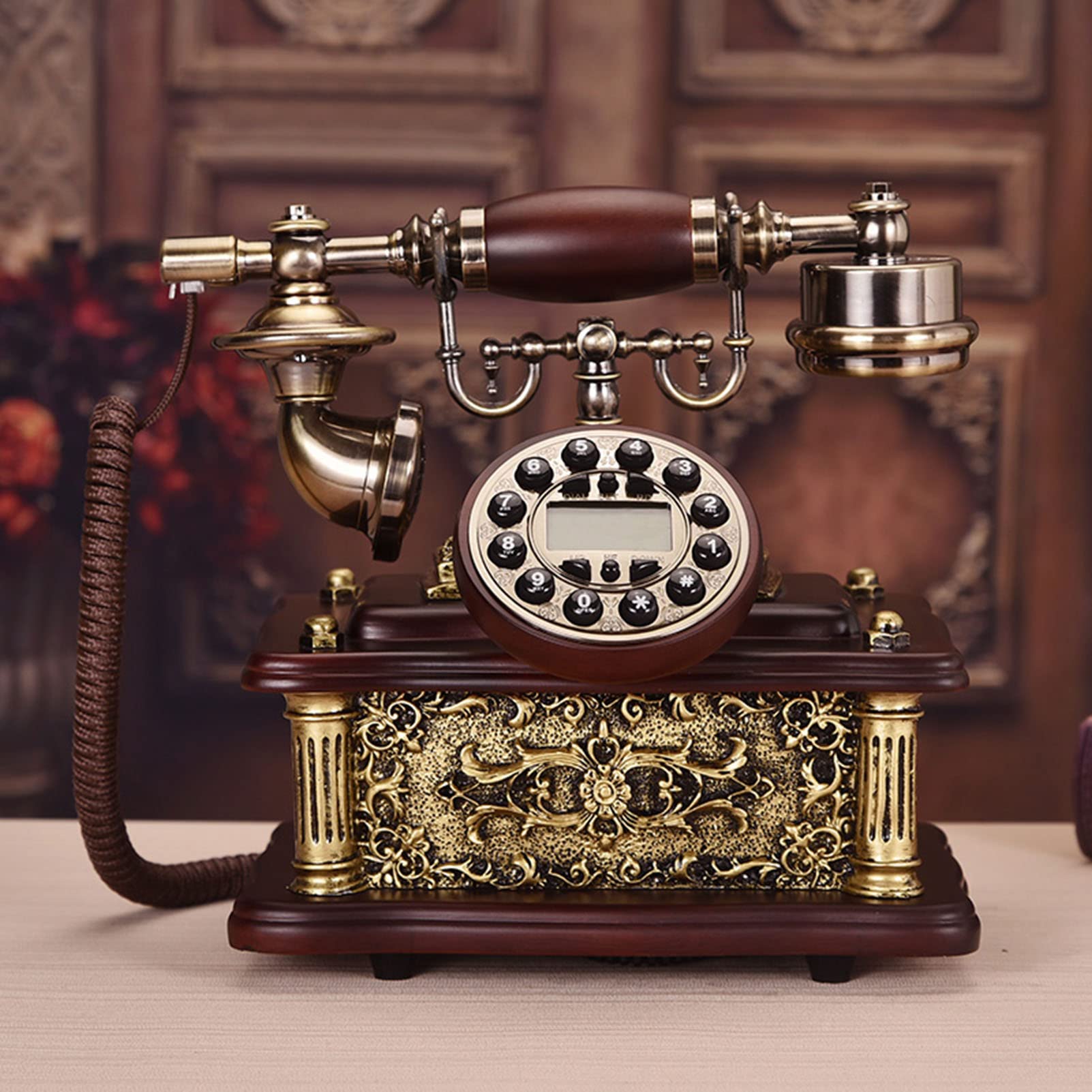 Staromodny telefon antyczny telefon vintage przewodowy telefon stacjonarny na biurko do domu, salonu, sypialni, dekoracja biura (podwójny dzwonek)