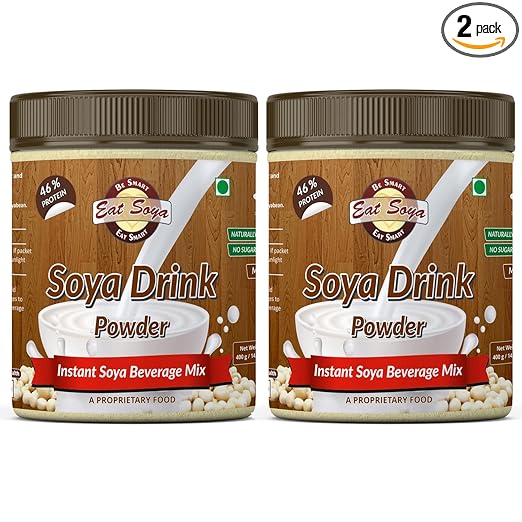 Soy Drink Powder 400gm Unsweetened/Plain 46% Protein (Non GMO, Lactose free, Cholesterol Free, Sugar Free, Plant-Based/Vegan Milk Alternative) Pack of 2