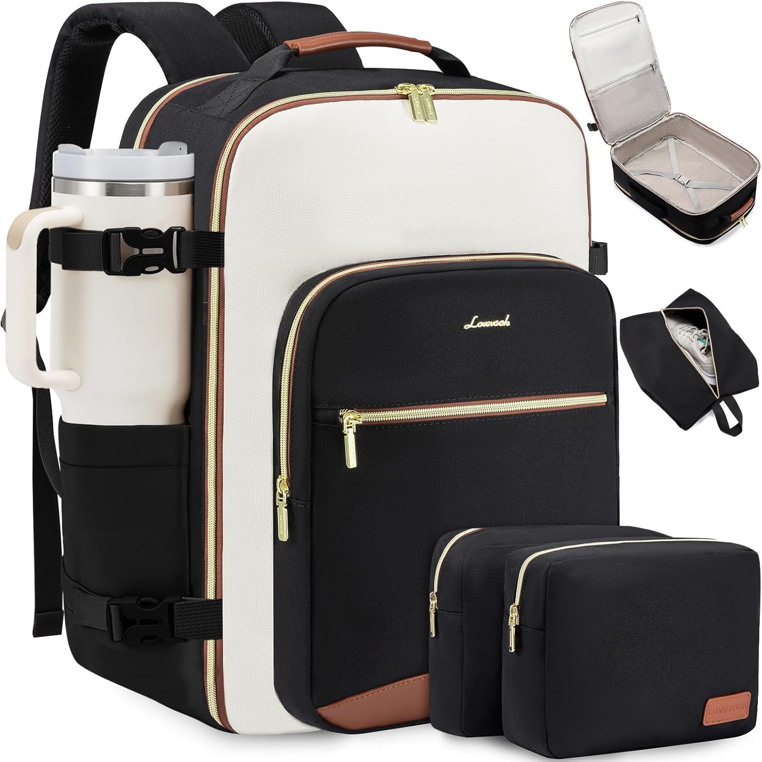 Large Travel Backpack for Men & Women, Carry On Flight Approved Backpack with Shoe Compartment, Waterproof Multi-Pocket Weekender Bag with Bottle Holder, Business & Overnight Travel Bag (Black)-image-33