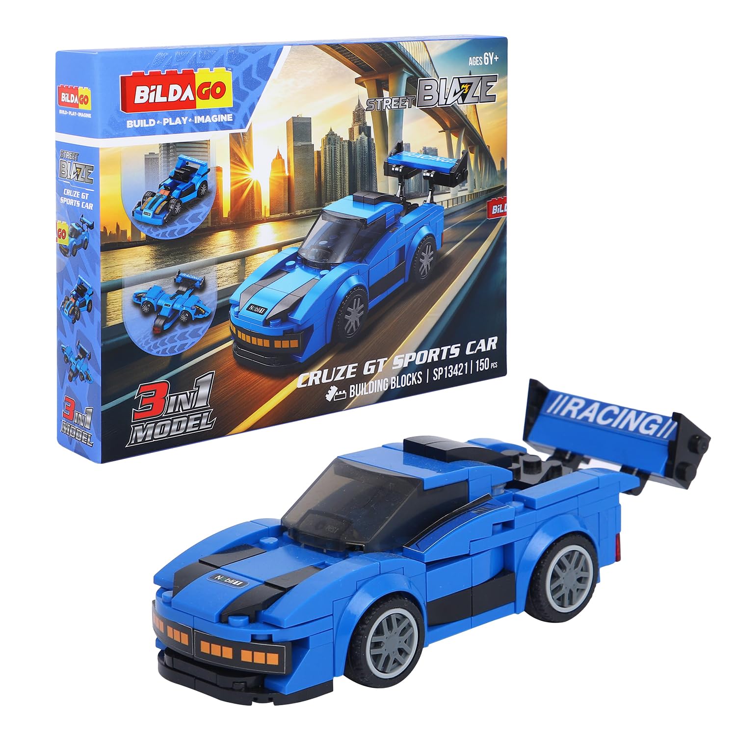 SKOODLE Bildago-Street Blaze Cruze GT Sports Car, 150 Pcs-Building Block Sets-for Kids 6 Years+, 3 in 1 Street Blaze Free Wheel Cars-picture-22