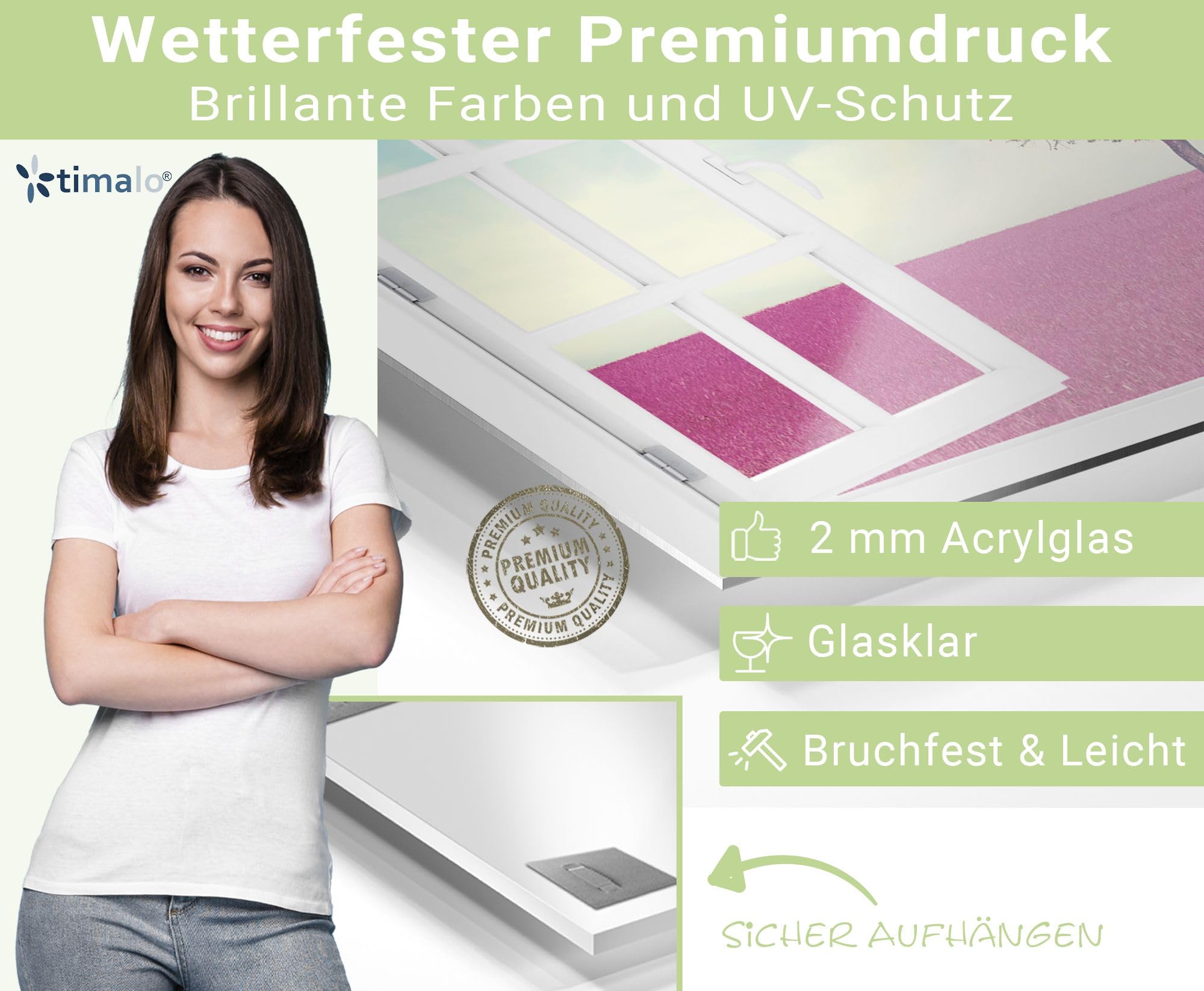 Wandbild Outdoor wetterfeste Bilder für draußen | Gartenbilder Innen & Außen | Landschaftsbilder Acryl Glas Fensterblick Effekt | 60x60cm Feld Himmel Baum Herz