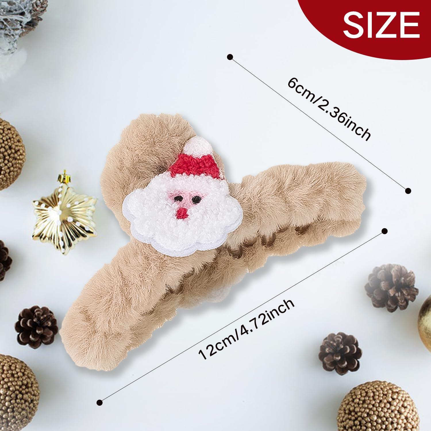 UNVOJL Christmas Hair Claw Clip Fluffy Plush Hair Claw Clips Santa Claus Exquisite Claw Clips Xmas Accessories Decor for Thick Hair (khaki) - Image 2