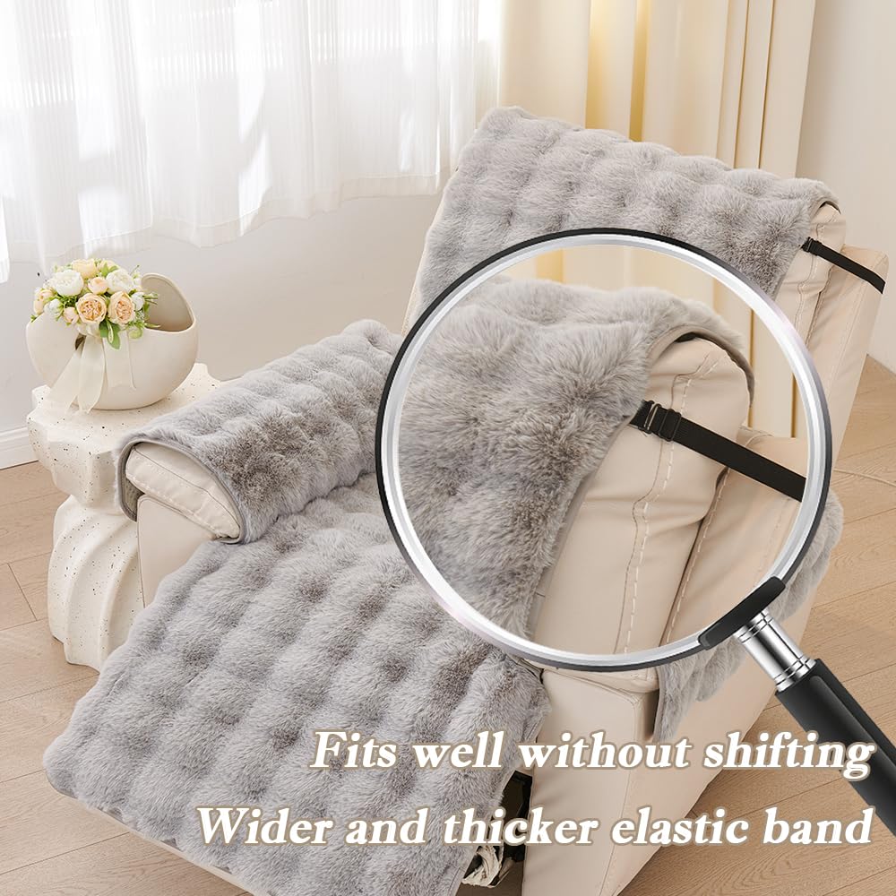 NUODWELL Thick Rabbit Plush Recliner Chair Cover, Super Soft Faux Fur Armchair Slipcover - Image 4