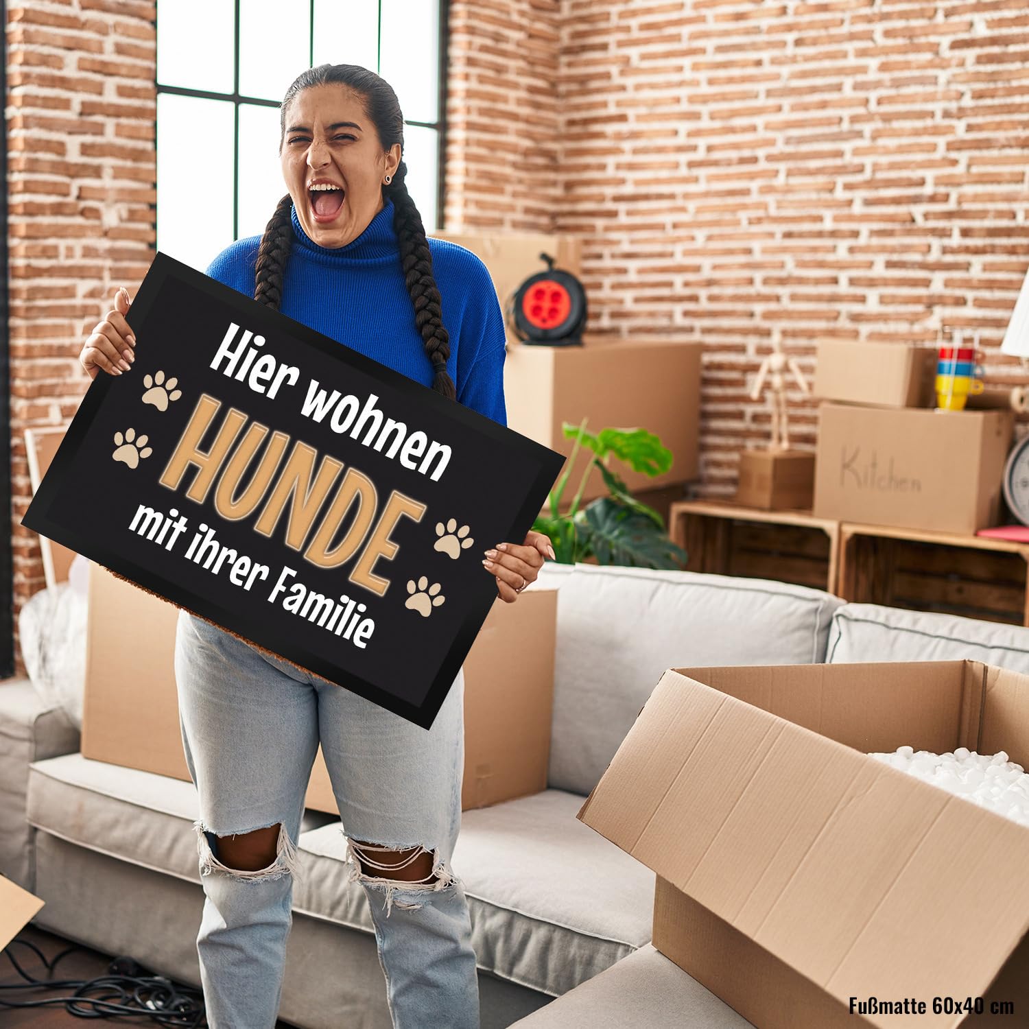 trendaffe - Fußmatte Hier wohnen Hunde mit ihrer Familie