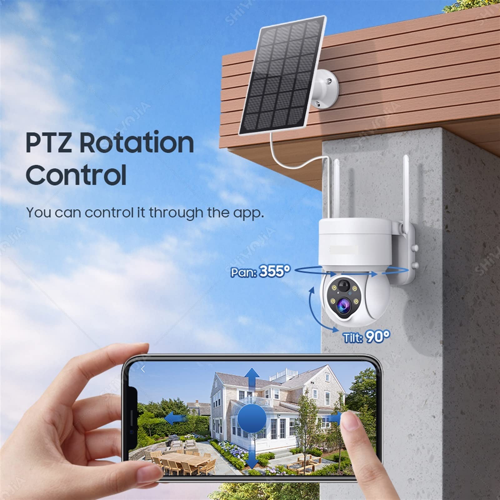 Telecamera Solare PTZ Wireless Esterna 3MP Sicurezza Sorveglianza del Pannello Audio bidirezionale PIR Rileva CCTV(3MP WiFi Camera)