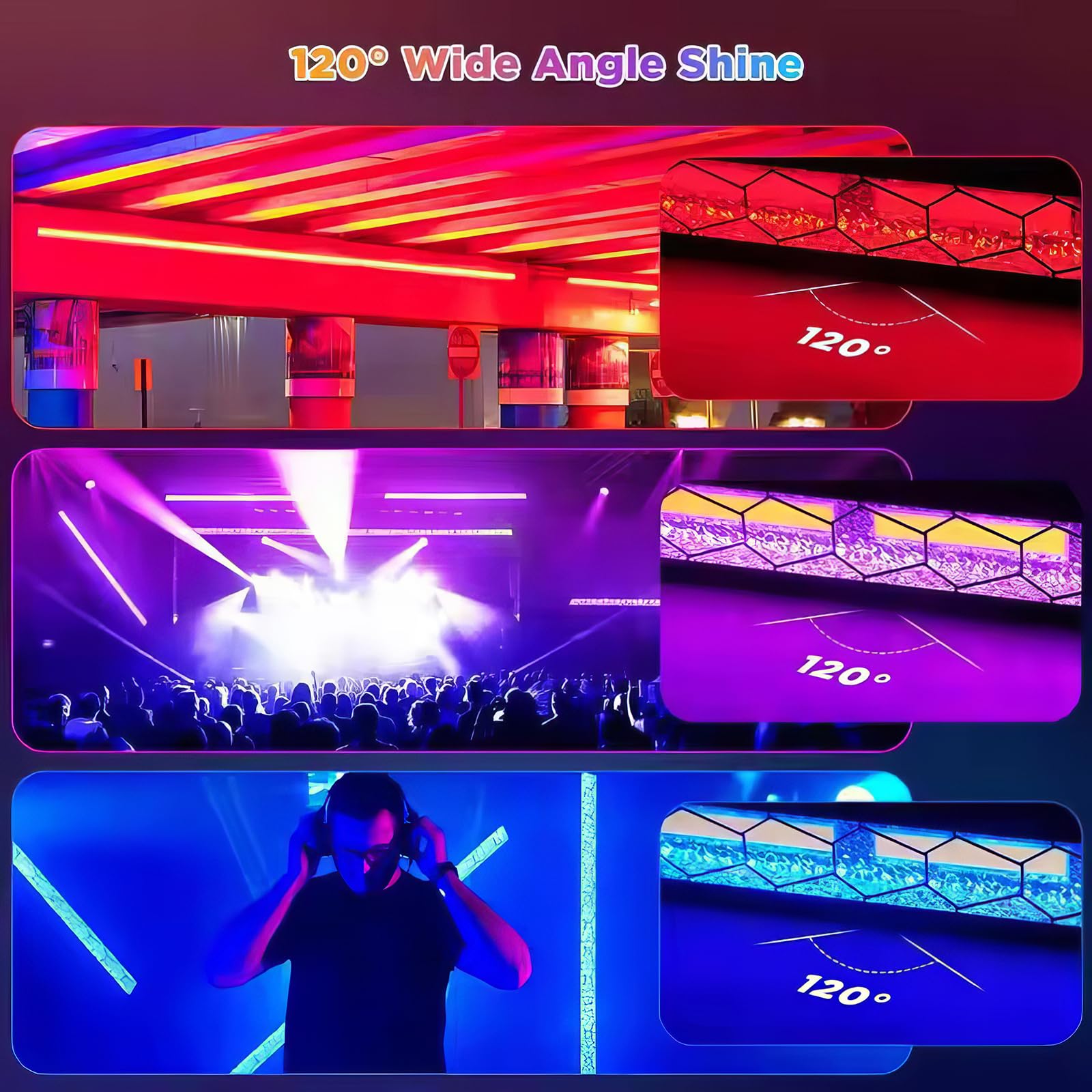 Luces LED de pared, barra de luces LED para escenario con 6 LED COB ámbar y RGB de fondo, efectos multicolor, control de estrobo y píxeles, DMX, activación por voz, luz estroboscópica para discotecas