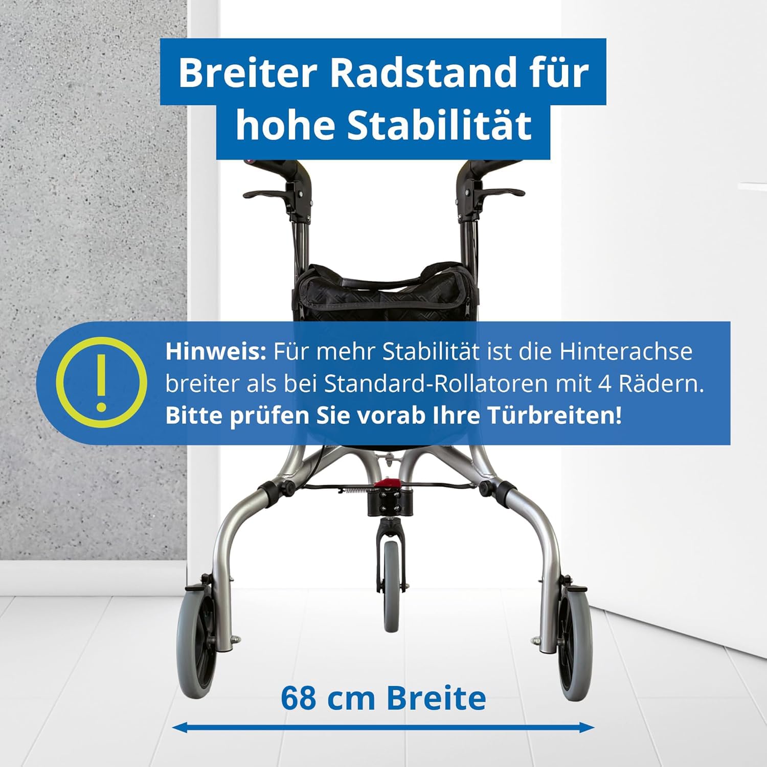 Weinberger 3 Rad Rollator faltbar & leicht, 4,2 kg | 68 cm breit, Tasche | Wendiger & höhenverstellbarer Indoor & Outdoor Dreiradrollator für Senioren | Gehhilfe, Laufhilfe