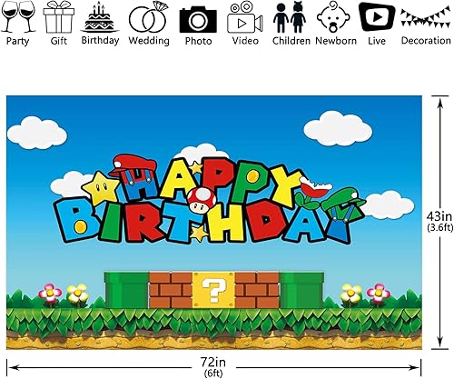 Miniatura 2 de Yriujul Telón de fondo de videojuegos de cumpleaños de 68 x 45 pulgadas de tela de 68 x 45 pulgadas, fondo de fotografía de aventura de superhéroes