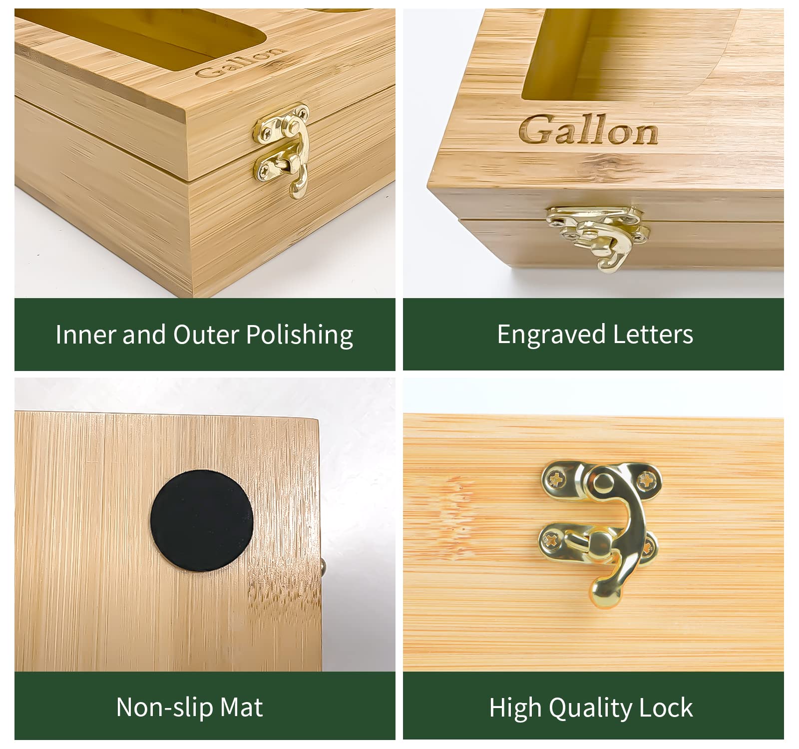 Bamboo Ziplock Bags Organizer for Kitchen Drawer - Food Storage Plastic Bag Dispenser Holder Containers, Openable Lid Wooden Organization Box for Gallon Snack Sandwich Quart Variety Size Baggies