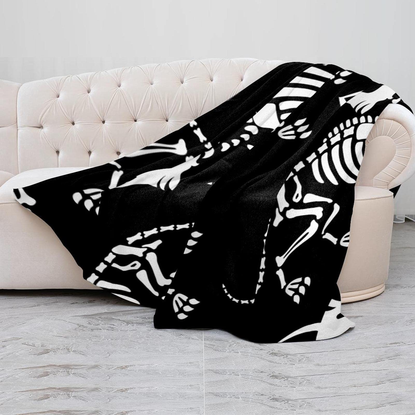 Coperta in pile per gatti con scheletri di Halloween, super morbida e lussuosa coperta