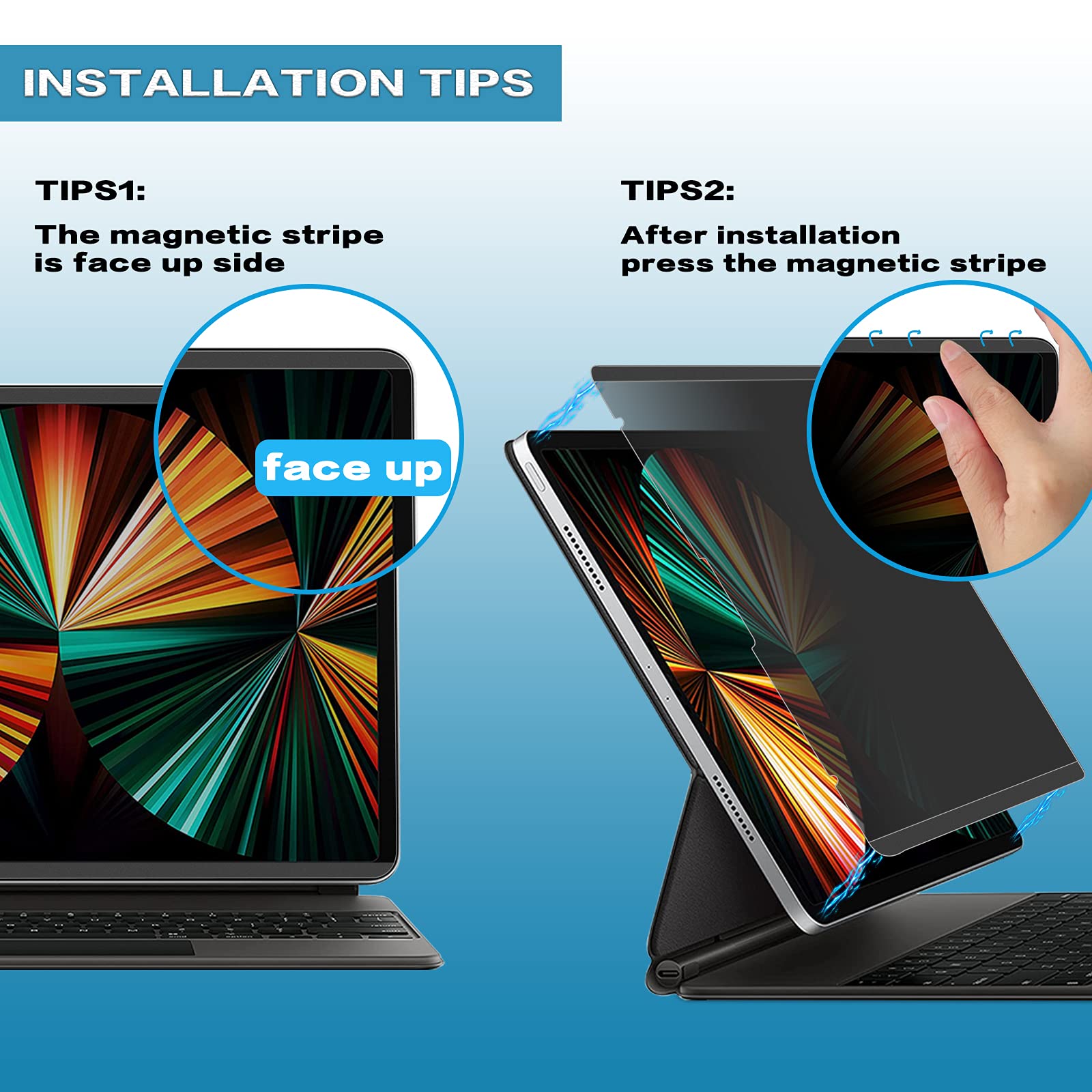 Magnetischer 360-Grad-Sichtschutz für iPad Pro 12.9 M2 M1 2021/2020/2018 (iPad Pro 12.9 6./5./4./3. Gen), abnehmbarer iPad Pro Anti-Spionage-Filter, 4-Wege-Privatspionage-Filter