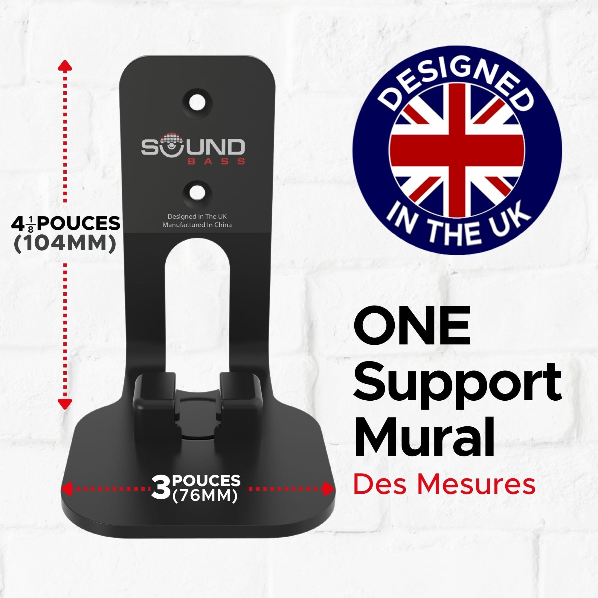 ONE, ONE Gen 2, ONE SL & Play:1 Support de Montage Mural, Noir, Compatible avec Les Haut-parleurs Sonos ONE, ONE Gen 2, ONE SL & PLAY1