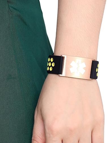 Miniatura 5 de MAXZOOL Pulseras de alerta médica de emergencia para mujeres y hombres con etiqueta de acero inoxidable grabada gratis y respiración libre pulseras
