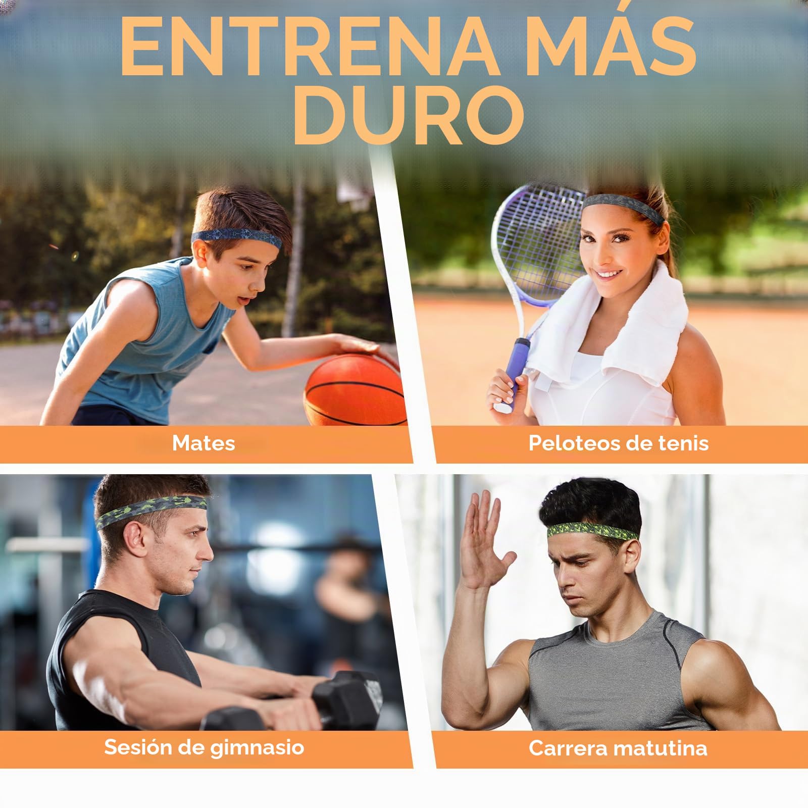Blooms Diadema Deportiva Elástico Antideslizante, 5 Piezas Cintas Pelo Mujer Hombre y Niños Diadema Cintas Pelo Deportivas para Yoga Jogging Correr Futbol