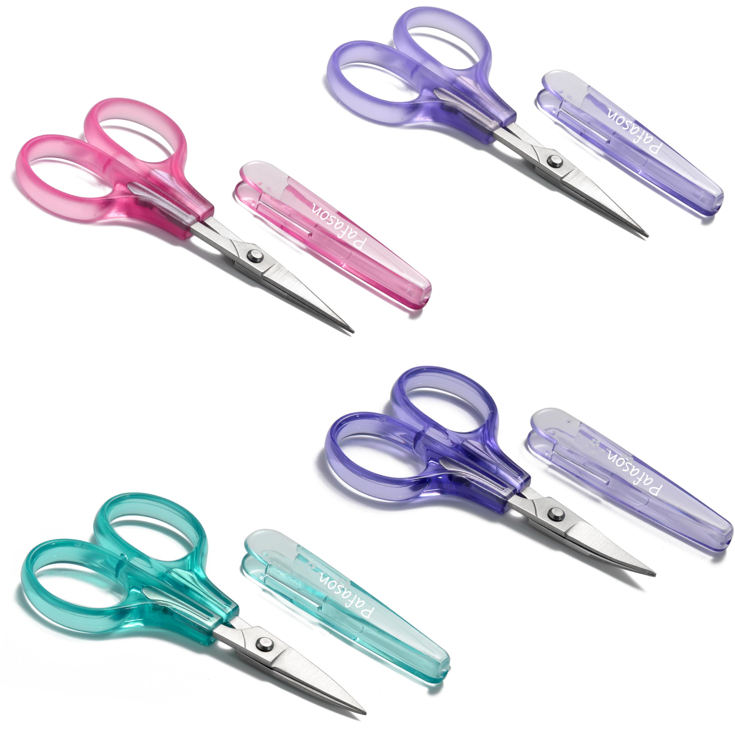 PAFASON Sharpest & Precise Embroidery Scissor Set 4 PC Curved Straight for Quilting Sewing Knitting Crafting Cross Stitch Crochet Thread Yarn Paper Fabric Detail Cutting Stainless Steel Safety Case