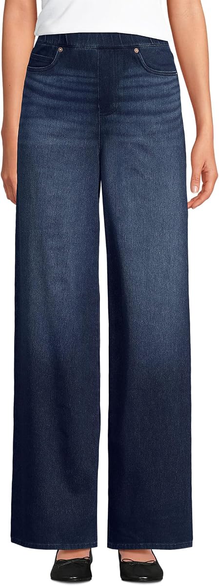 Lands' End Jeans de pierna ancha y tiro alto con diseño de estrella de mar para mujer, talla XL, lavado en azul índigo oscuro