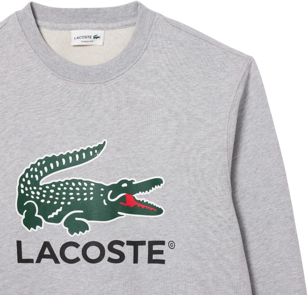 Lacoste Men's Fleece Crew Neck Graphic Sweatshirt, Silver Chine, Medium - Image 6