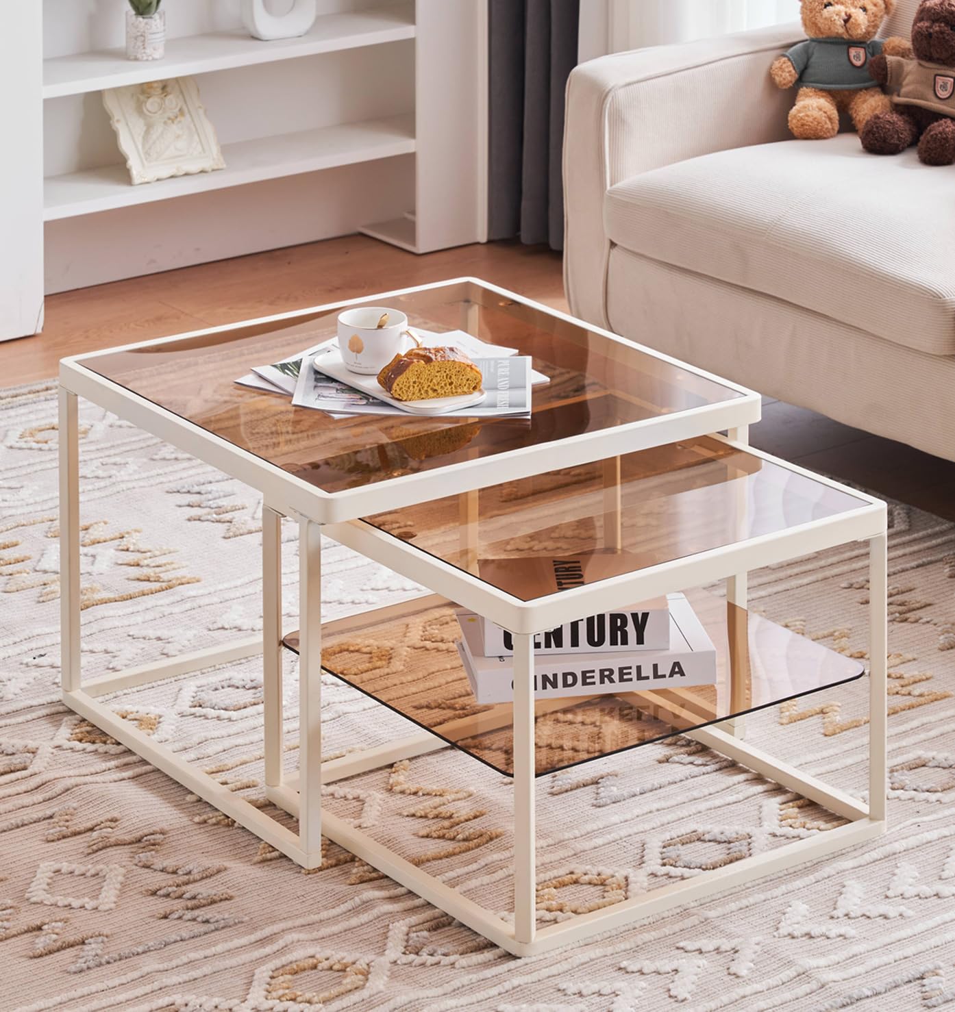 Amazon.co.jp: Kennkari ガラステーブル 茶色 ローテーブル 茶色ガラス  