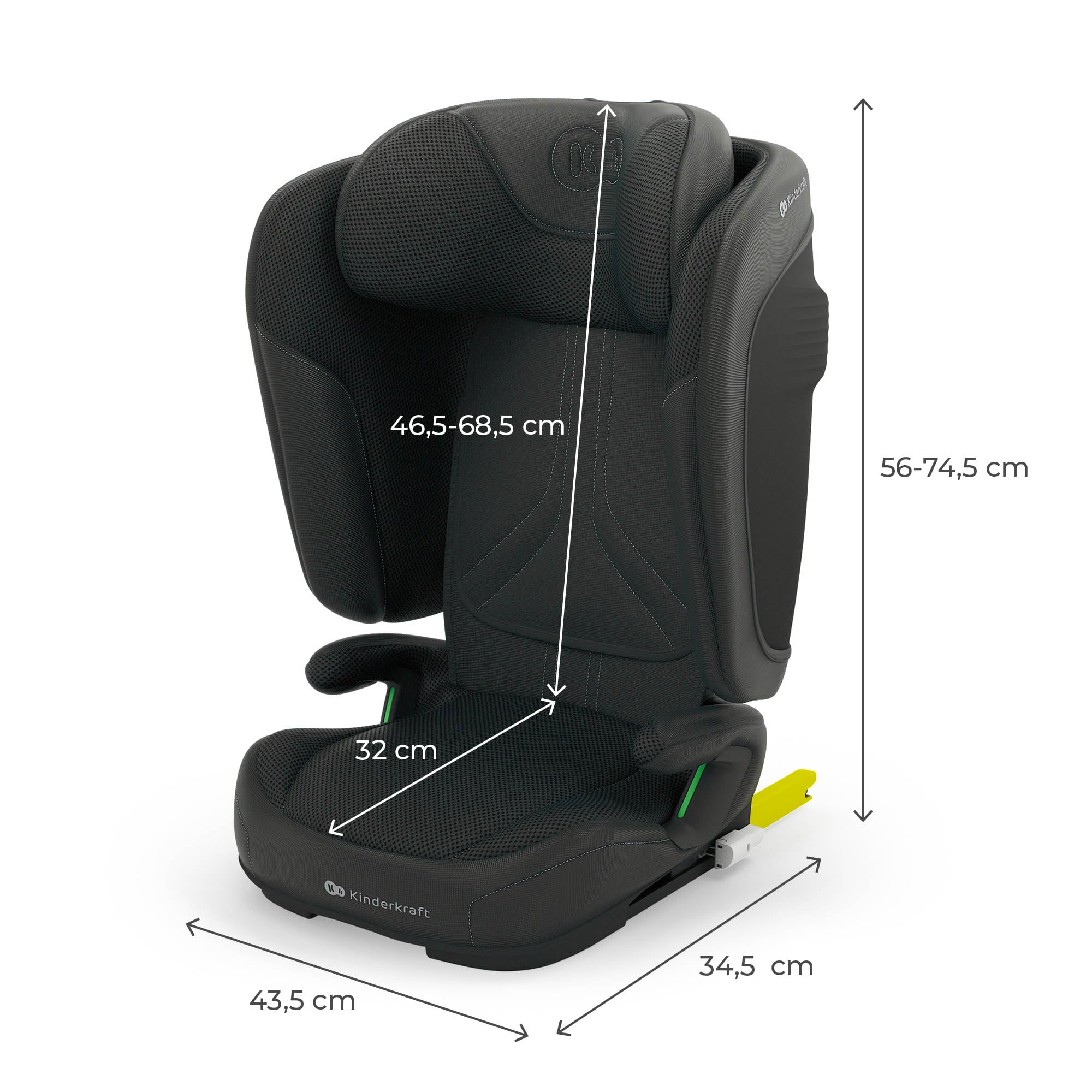 Kinderkraft UNITY 2, Fotelik 100–150 cm dla dzieci 3,5–12 lat, 5-stopniowa regulacja oparcia, Składany, ISOFIX, systemy SPS+ i H-GUARD, Tapicerka AIR FLOW, Łatwe czyszczenie, Czarny