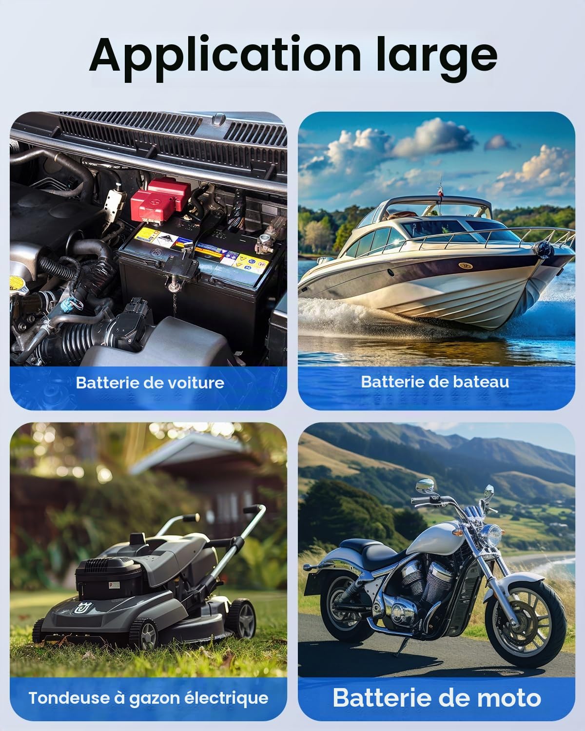 ECO-WORTHY Chargeur de batterie LiFePO4 au lithium 12 V 5 A (prise britannique) automatique intelligent et mainteneur avec écran LCD pour batterie au plomb et lithium (LiFePO4) scooter