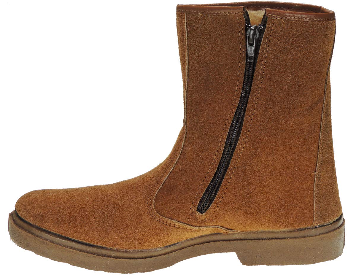 Calzados Romero VALLERA 399: Bota Serraje Media Caña para Campo Granja Trabajo Cremallera Labores Agrícolas Forro Lana Invierno Hombre. Arena Talla 42