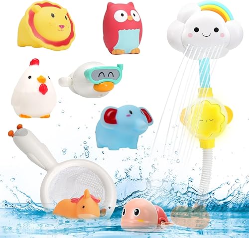 CUTE STONE Juguetes de baño para bañera con ducha electrónica y juguetes flotantes para chorros de agua, juego de pesca para niños y bebés