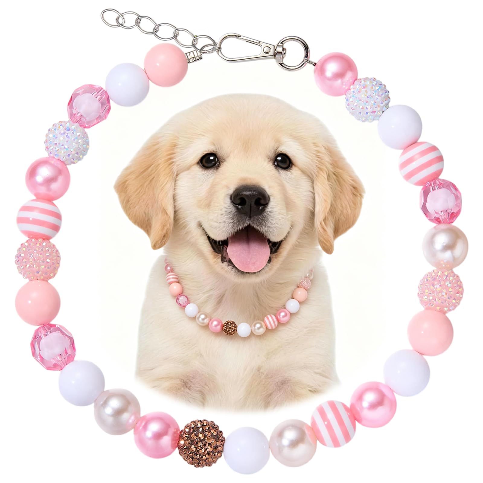 BEEFLYING Beaded Dog Necklace Collar for Large Small, 21.85 In, Adjustable