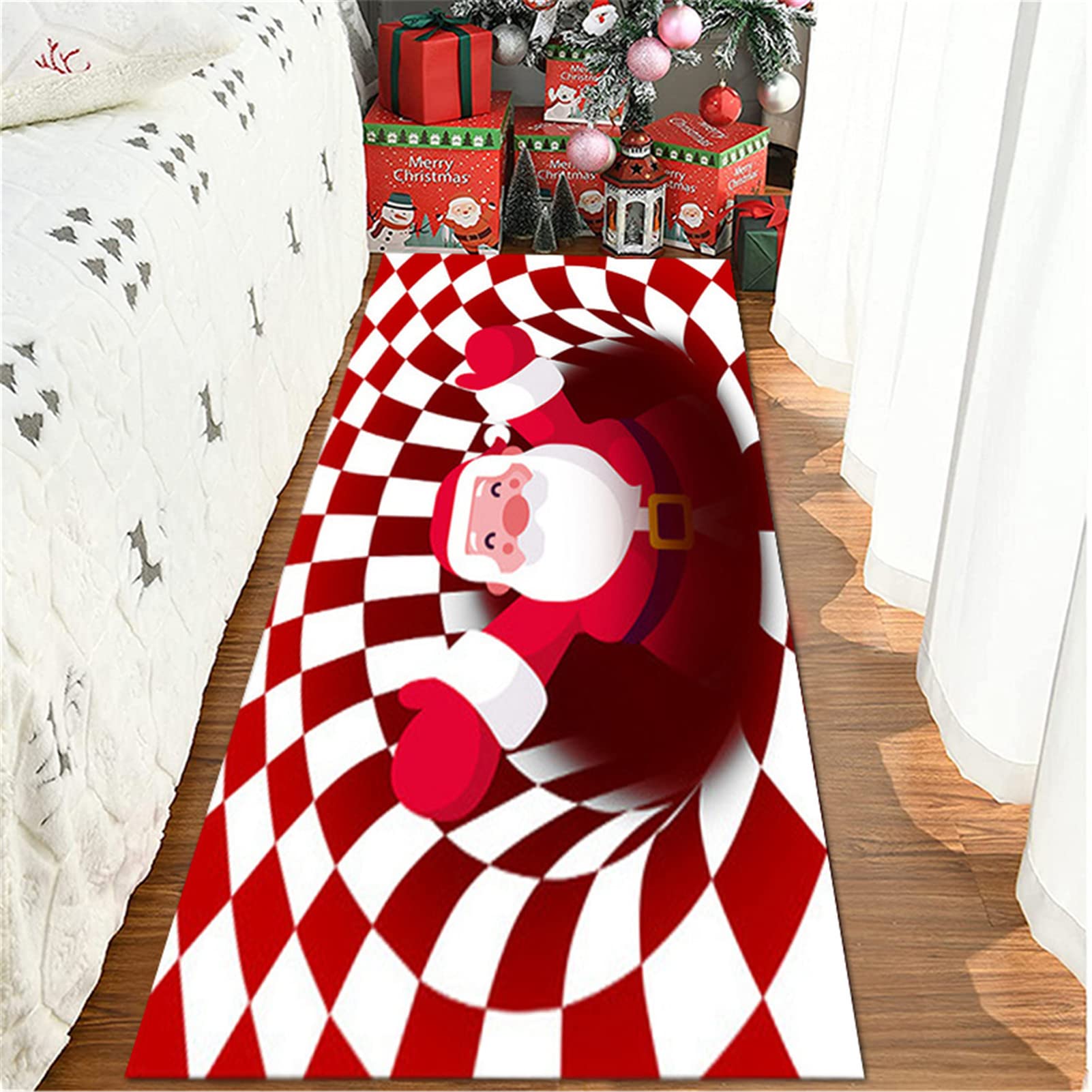Tapis De Noël 3D Rond Illusion D'optique - Diamètre 80/100/120 Cm - Antidérapant Intérieur/extérieur - Décoration Fête