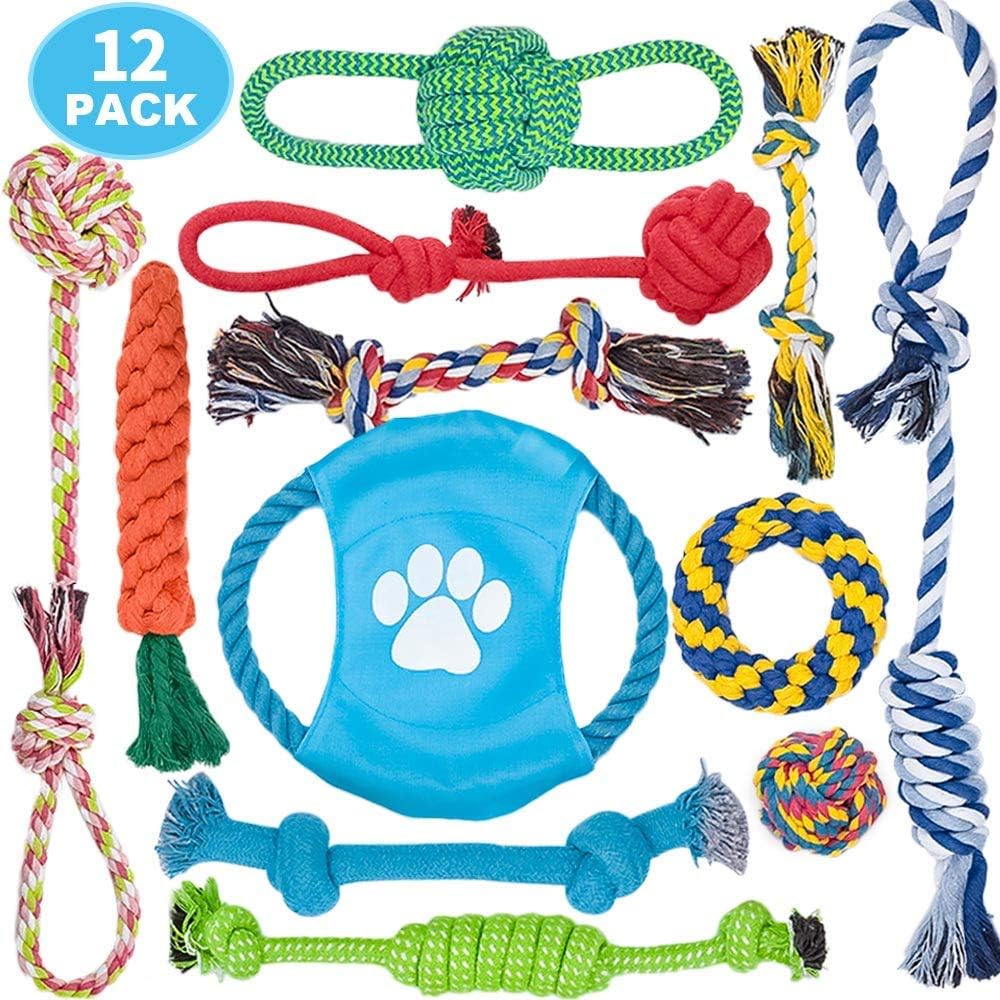 DELOMO Dog Rope Toys, 12 Pack Dog Rope Toys,Dog Chew Toys, Dog Playing Toys, Washable, Nearly Indestructible, 100% Natural Cotton Dog Rope Toy Set, Teething Toy for Small & Medium Dogs