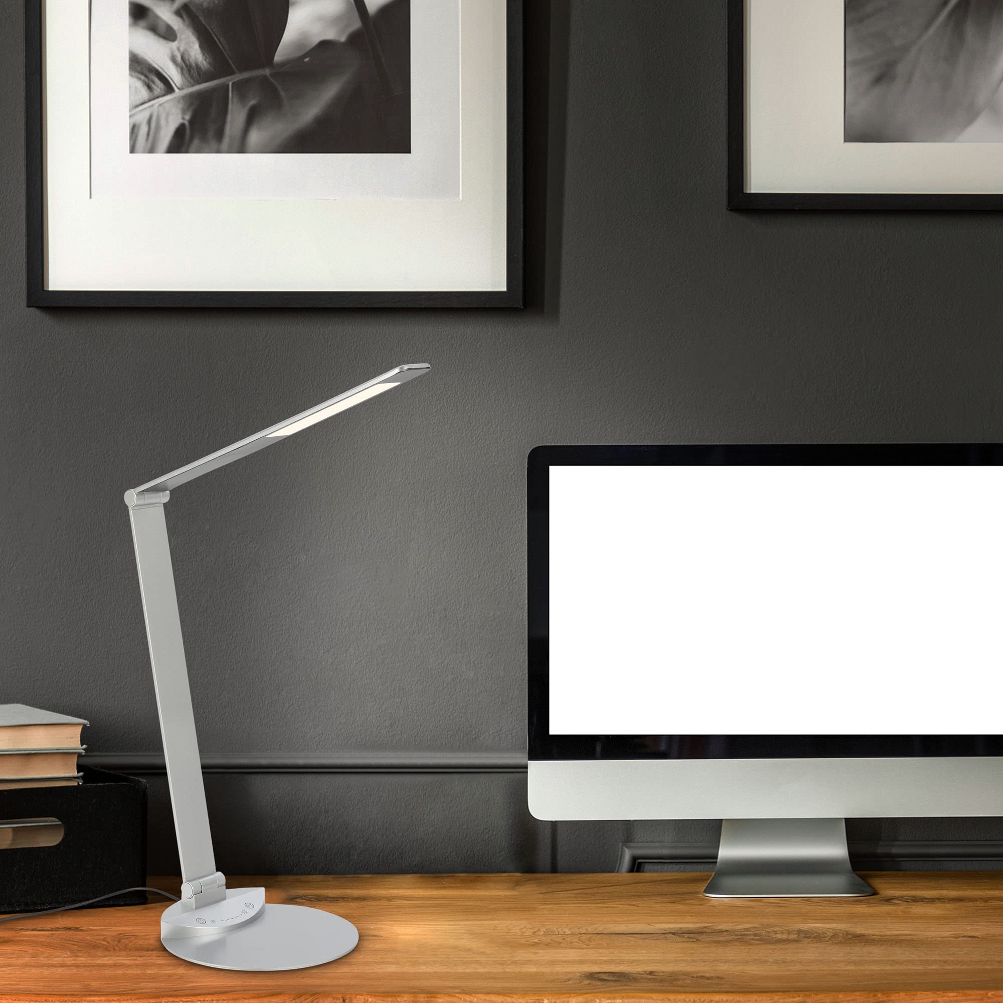 BRILONER - LED Schreibtischlampe mit Touch, dimmbar in Stufen, einstellbar von warmweiß bis kaltweiß, Tischlampe, Lampe, Nachttischlampe, Tischleuchte, Deko, Bürolampe, 83x20 cm, Silberfarbig