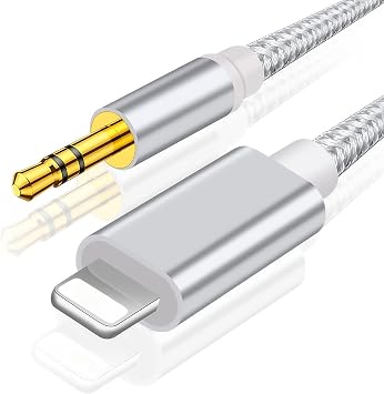 Aux Audio Cable, i Phone Lightning to 0.14 inch 3.5 mm Stereo Audio Cable, Durable Nylon Braided, High Resolution Sound Quality, Compatible with iPhone, iPad, For Headphones, Cars, Speakers, etc