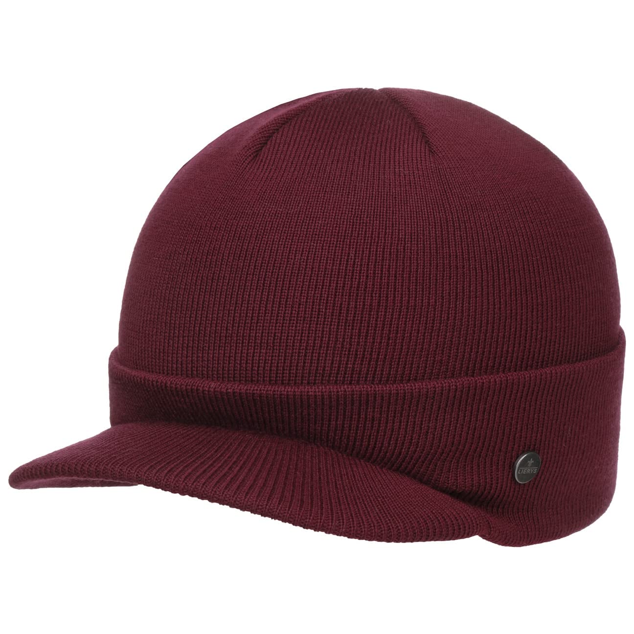 Lierys Fine Merino Knitted Hat Ladies’/Men’s (visor 4.8 cm) - Winter hat made of Merino Wool - Knitted hat in one size (54-59 cm) - Cap with visor autumn/winter bordeaux One Size