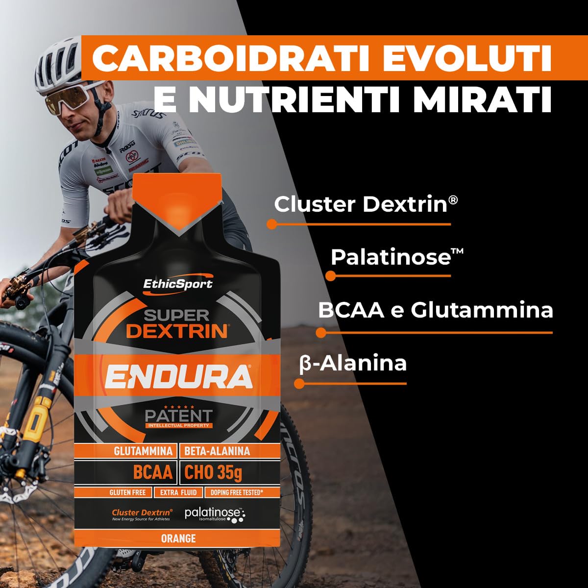 Super Dextrin ENDURA EthicSport – Gel energetico con carboidrati differenziati ed evoluti (Cluster Dextrin e Palatinose) – Senza caffeina - Confezione da 15 x 60 ml - Gusto Arancia