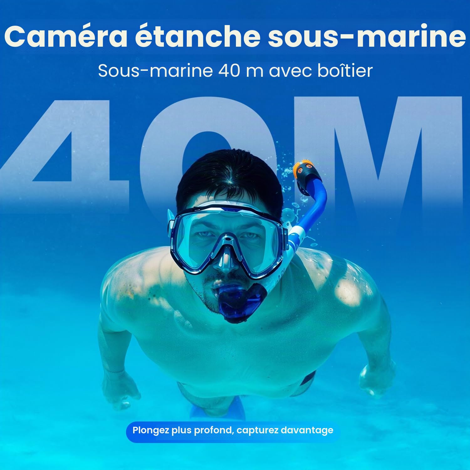 Dualscreen 4K60FPS Caméra Sport avec Carte 64G, Caméra sous-Marine 40M, CaméraWiFi à Écran Tactile 48MP avec EIS, Zoom 8X, Caméra d'action avec 2 Batteries 1350 mAh